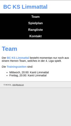 Vorschau der mobilen Webseite www.bcksl.ch, Basketballclub Kantonsschule Limmattal