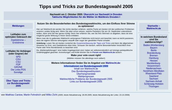 Vorschau von www.wahlrecht.de, Bundestagswahl 2005 - Tipps und Tricks