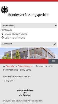 Vorschau der mobilen Webseite www.bverfg.de, Bundesverfassungsgericht zur Ergebnisveröffentlichung