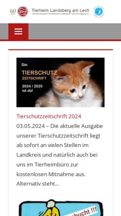 Vorschau der mobilen Webseite www.tierheim-landsberg.de, Tierheim und Tierschutzverein Landsberg