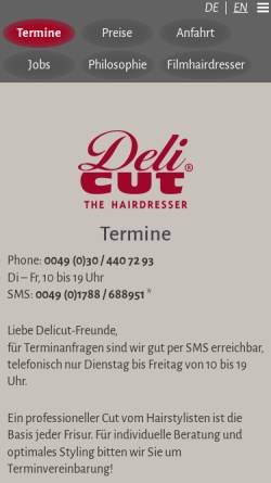 Vorschau der mobilen Webseite www.delicut.de, Delicut the hair + beauty company