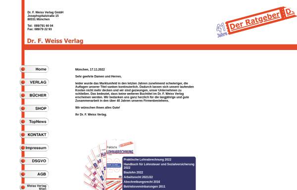 Vorschau von www.weissverlag.de, Dr. F. Weiss Verlag - Steuer- und Wirtschaftsverlag