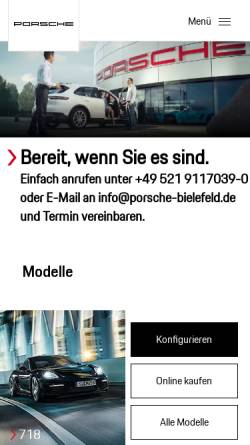 Vorschau der mobilen Webseite www.porsche-bielefeld.de, Porsche Zentrum Bielefeld