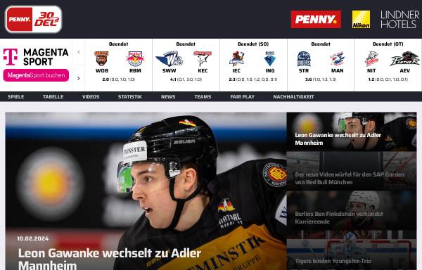 Vorschau von www.del.org, Offizielle Seite der Deutschen Eishockeyliga