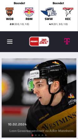 Vorschau der mobilen Webseite www.del.org, Offizielle Seite der Deutschen Eishockeyliga