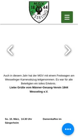 Vorschau der mobilen Webseite www.mgv-wesseling.de, Männergesangverein 1844 Wesseling e.V.
