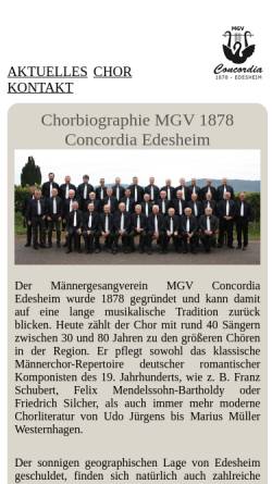 Vorschau der mobilen Webseite www.mgv-concordia-edesheim.de, Männergesangverein Concordia 1878 Edesheim e.V.