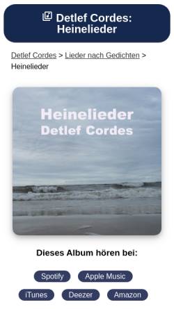 Vorschau der mobilen Webseite www.kulturumsonst.com, Heine-Lieder - gesungen von Detlef Cordes