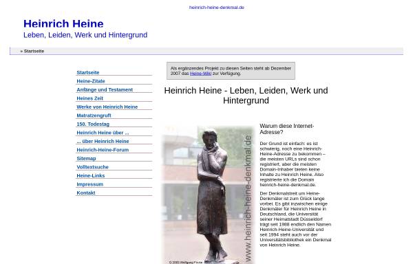 Vorschau von www.heinrich-heine-denkmal.de, Heinrich Heine - Leben, Leiden, Werk und Hintergrund
