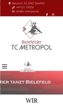 Vorschau der mobilen Webseite www.tc-metropol.de, Bielefelder Tanzclub Metropol e.V.