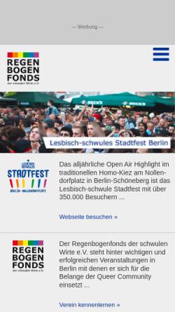 Vorschau der mobilen Webseite www.regenbogenfonds.de, Regenbogenfonds der schwulen Wirte e.V.