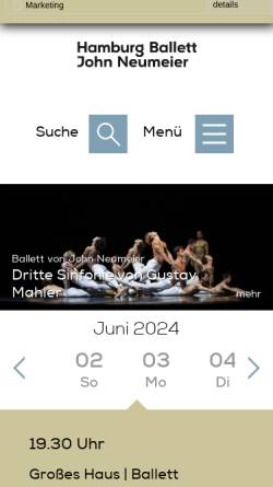 Vorschau der mobilen Webseite www.hamburgballett.de, Hamburg Ballett
