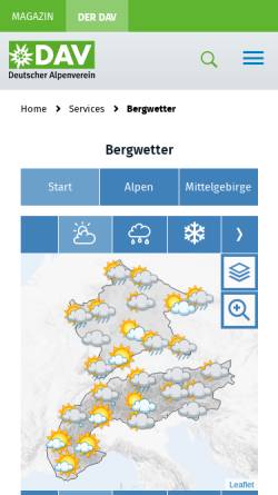 Vorschau der mobilen Webseite www.alpenverein.de, Alpen-Wetter