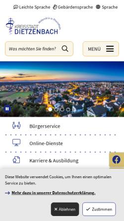 Vorschau der mobilen Webseite www.dietzenbach.de, Stadt Dietzenbach
