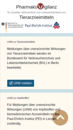 Vorschau der mobilen Webseite vet-uaw.de, Online-Meldung unerwünschter Arzneimittelwirkungen (UAW)