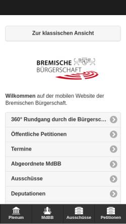 Vorschau der mobilen Webseite www.bremische-buergerschaft.de, Bremische Bürgerschaft