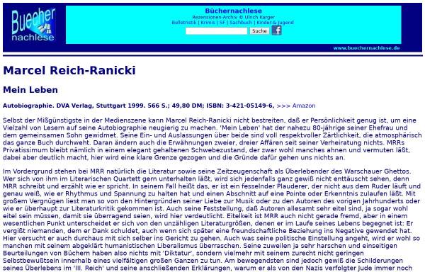 Vorschau von buechernachlese.de, Marcel Reich-Ranicki: Mein Leben