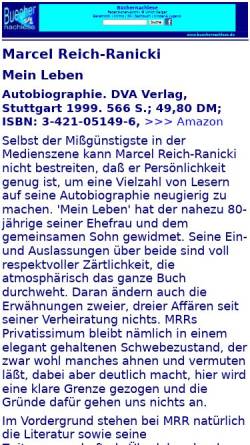 Vorschau der mobilen Webseite buechernachlese.de, Marcel Reich-Ranicki: Mein Leben
