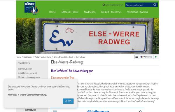 Vorschau von www.else-werre-radweg.de, Fernradwege durch Bünde