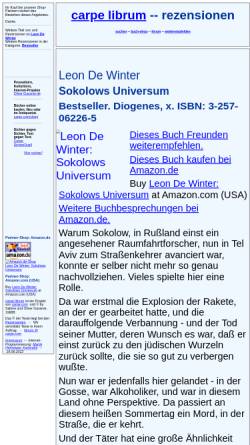 Vorschau der mobilen Webseite rezensionen.literaturwelt.de, Leon de Winter: Sokolows Universum