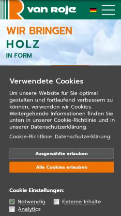Vorschau der mobilen Webseite www.van-roje.de, I. van Roje & Sohn Sägewerk und Holzhandlung GmbH & Co. KG