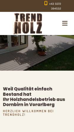Vorschau der mobilen Webseite www.trendholz.at, Trendholz Holzhandels GmbH