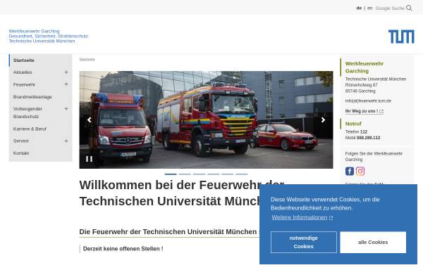 Vorschau von www.feuerwehr.tum.de, Werkfeuerwehr der Technischen Universität München