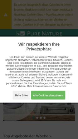 Vorschau der mobilen Webseite www.purenature.de, Pure Nature Products Versand GmbH