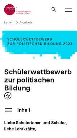 Vorschau der mobilen Webseite www.bpb.de, Schülerwettbewerb zur politischen Bildung