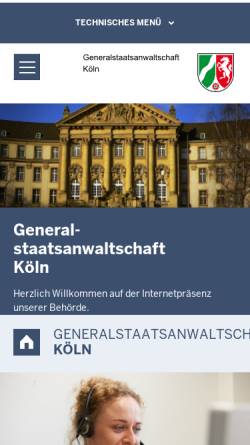 Vorschau der mobilen Webseite www.gsta-koeln.nrw.de, Generalstaatsanwaltschaft Köln