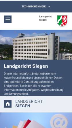 Vorschau der mobilen Webseite www.lg-siegen.nrw.de, Landgericht Siegen