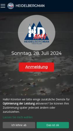 Vorschau der mobilen Webseite www.heidelbergman.de, Heidelberger Triathlon (Heidelbergman)