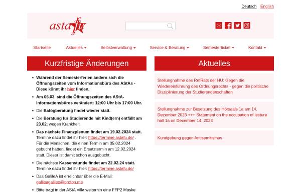 Vorschau von www.astafu.de, Allgemeiner Studierendenausschuss (AStA FU)