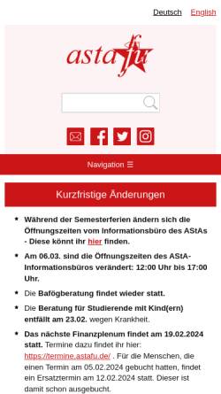 Vorschau der mobilen Webseite www.astafu.de, Allgemeiner Studierendenausschuss (AStA FU)