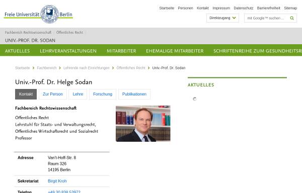 Vorschau von www.helge-sodan.de, Lehrstuhl für Staats- und Verwaltungsrecht, Öffentliches Wirtschaftsrecht, Sozialrecht