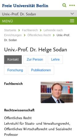 Vorschau der mobilen Webseite www.helge-sodan.de, Lehrstuhl für Staats- und Verwaltungsrecht, Öffentliches Wirtschaftsrecht, Sozialrecht