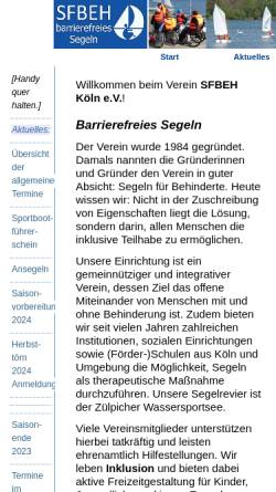 Vorschau der mobilen Webseite www.sfbeh.de, Segeln für Behinderte e.V. (SFBEH)