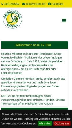 Vorschau der mobilen Webseite www.tennisverein-sued.de, Tennisverein Süd