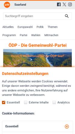 Vorschau der mobilen Webseite www.oedp-saar.de, ÖDP Ökologisch Demokratische Partei