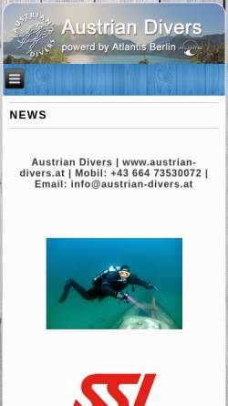 Vorschau der mobilen Webseite www.atlantis-attersee.at, Austrian Divers