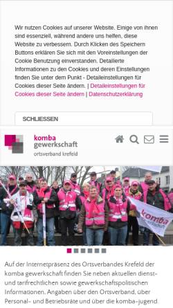 Vorschau der mobilen Webseite www.komba-krefeld.de, Komba-Gewerkschaft, Ortsverband Krefeld