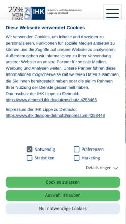 Vorschau der mobilen Webseite www.detmold.ihk.de, Industrie- und Handelskammer Lippe zu Detmold