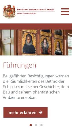 Vorschau der mobilen Webseite www.schloss-detmold.de, Fürstliches Residenzschloss Detmold