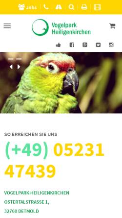 Vorschau der mobilen Webseite www.vogelpark-heiligenkirchen.de, Vogelpark Heiligenkirchen