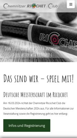 Vorschau der mobilen Webseite www.ricochetsport-chemnitz.de, Chemnitzer Ricochet Club