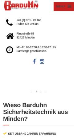Vorschau der mobilen Webseite www.barduhn-minden.de, Barduhn Sicherheitstechnik GmbH & Co. KG