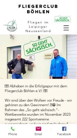 Vorschau der mobilen Webseite www.edoe.de, Fliegerclub Böhlen e.V.