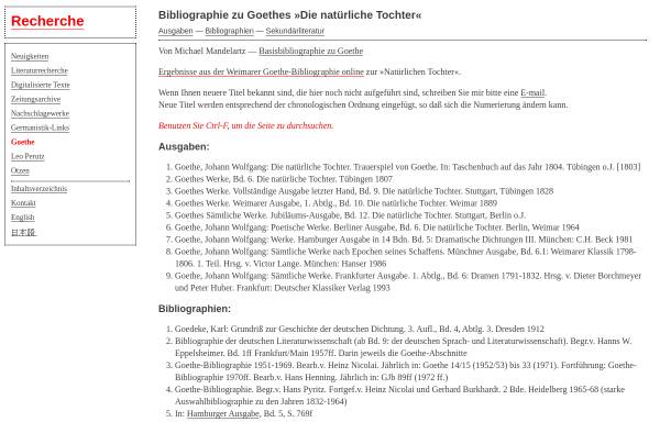 Bibliographie zu Goethes Die natürliche Tochter