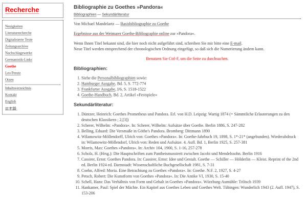 Bibliographie zu Goethes Pandora