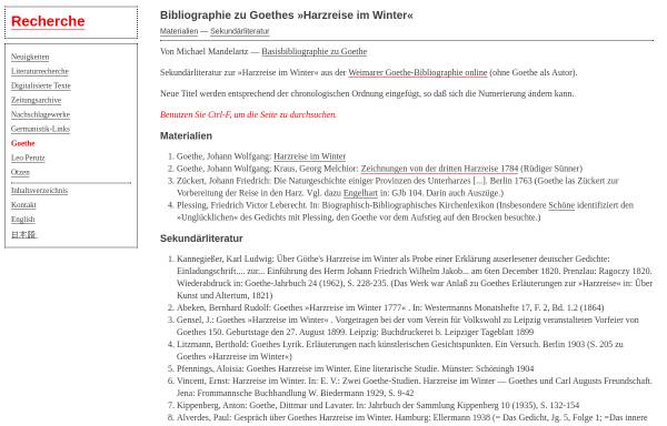 Vorschau von www.kisc.meiji.ac.jp, Bibliographie zu Goethes Wanderjahren